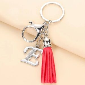 Rhinestone Decor Tassel & Letter E Charm Keychain